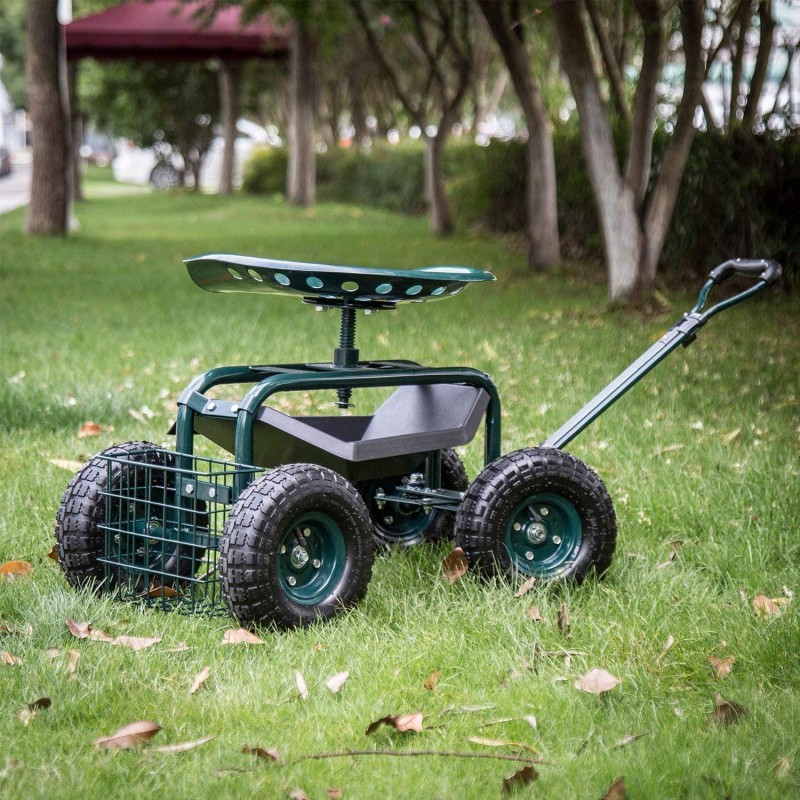 Peach Tree Garden Cart Rolling Work Seat with Tool Tray Heavy Duty Scooter Gardening Planting