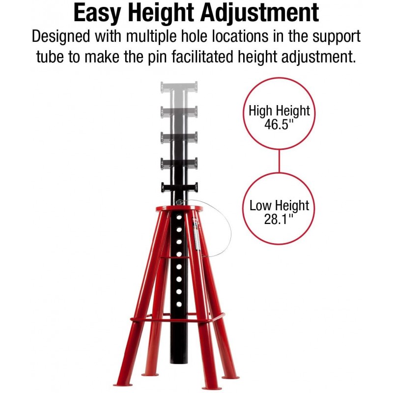 Sunex 1410 10-Ton, High Height, Pin Type, Jack Stands, Pair