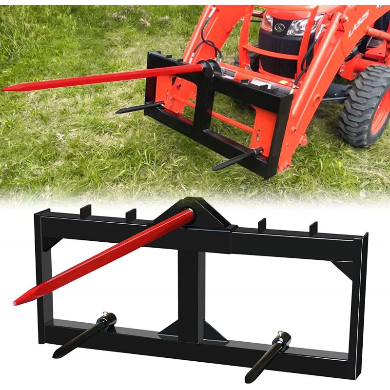 EBESTTECH 49 Inch Tractor Hay Spear Attachment 3000LBS Spike Skid Steer Quick Attach Bobcat Tractors with 1pc Red Hay Spear + 2pcs Black Stabilizer Spears Spike Fork Tine