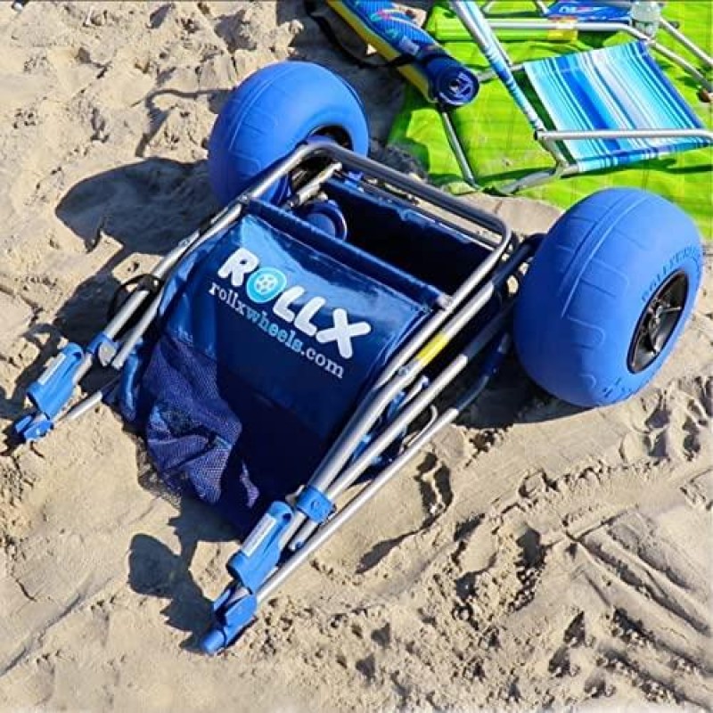 RollX Foldable Storage Wagon Beach Cart 12 inch Balloon Wheels - ( Pump Included ) (Blue)