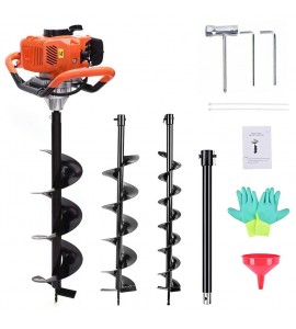 TUOKE Gas Powered Post Hole Digger Earth Auger Drill 62CC 2 Stroke with 3 Auger Bits + Extension Bar for Fence and Planting