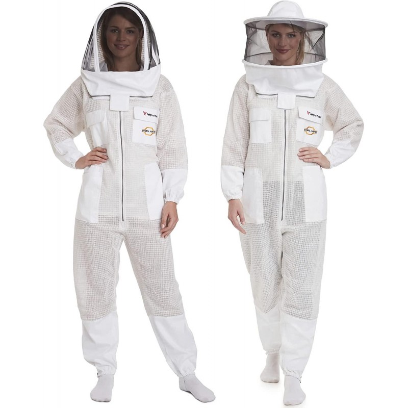 Zephyros Protect - 3 Layer Ventilated Beekeeping Suit Outfit - with 2 Non-Flammable Veil Mesh (Round & Fencing) - Beekeepers Stay Ultra Cool & Protection from Bees & Wasps