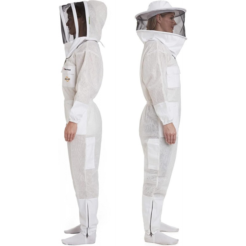 Zephyros Protect - 3 Layer Ventilated Beekeeping Suit Outfit - with 2 Non-Flammable Veil Mesh (Round & Fencing) - Beekeepers Stay Ultra Cool & Protection from Bees & Wasps