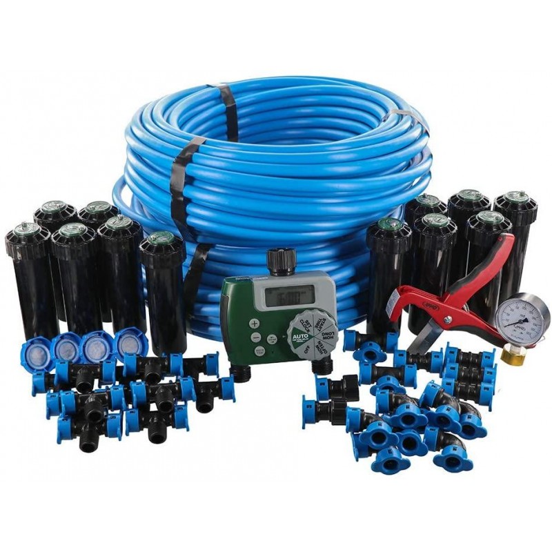 Orbit 50021 In-Ground Blu-Lock Tubing System and Digital Hose Faucet Timer, 2-Zone Sprinkler Kit