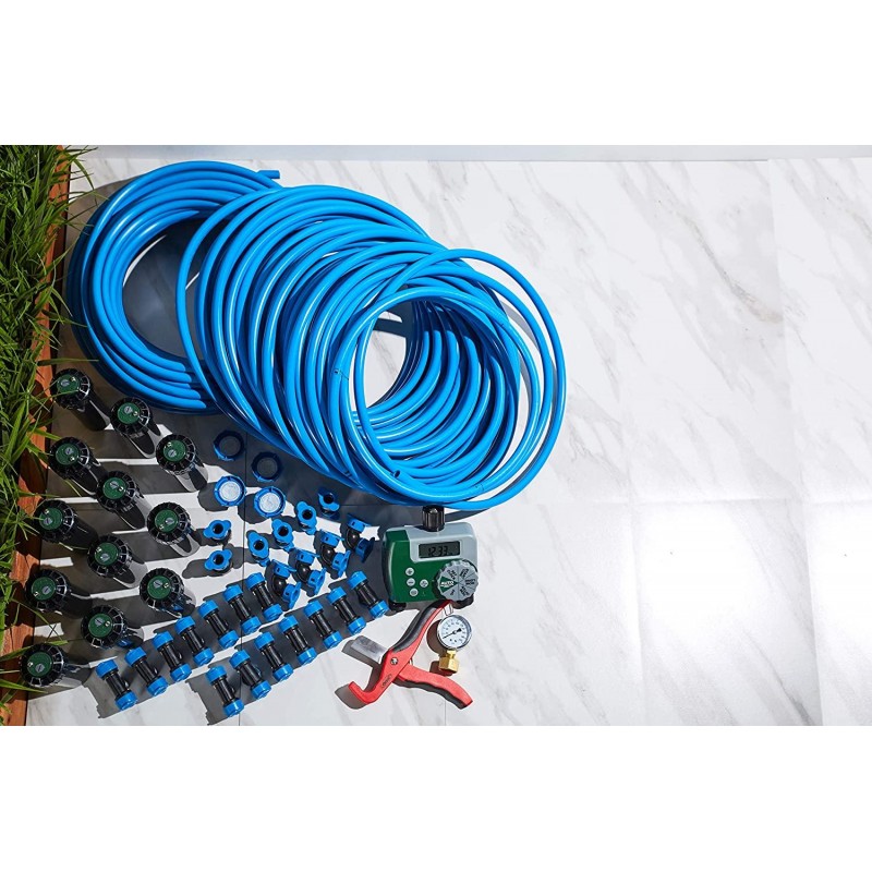 Orbit 50021 In-Ground Blu-Lock Tubing System and Digital Hose Faucet Timer, 2-Zone Sprinkler Kit