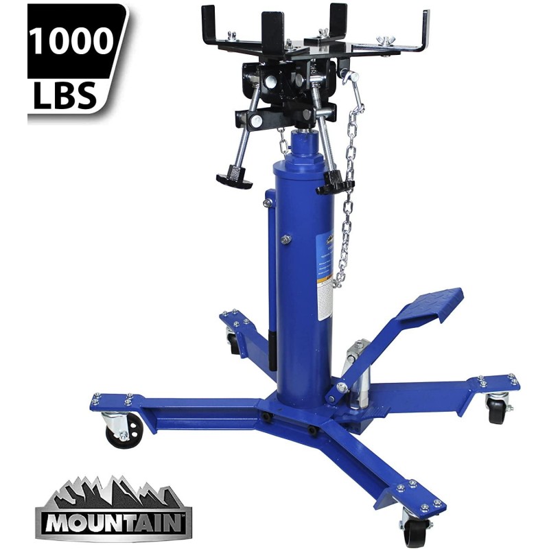 Mountain 1,000 Lb. Two Stage Hydraulic Telescopic Transmission Jack; Easy to Use Foot Pump, Heavy Duty Steel, Dual Axis Pivoting Saddle; MTN60504