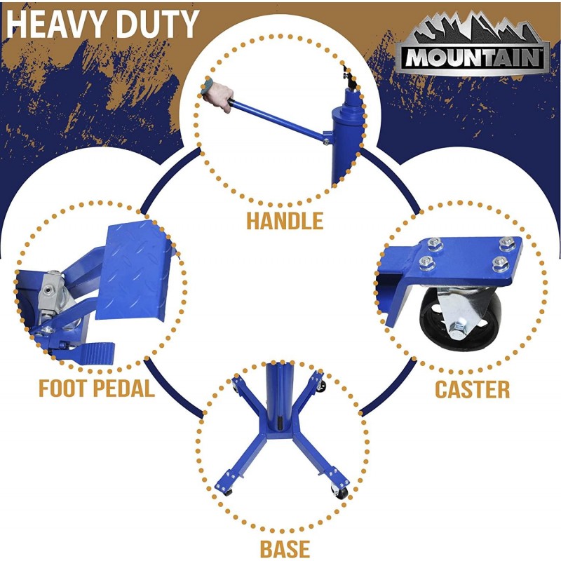 Mountain 1,000 Lb. Two Stage Hydraulic Telescopic Transmission Jack; Easy to Use Foot Pump, Heavy Duty Steel, Dual Axis Pivoting Saddle; MTN60504