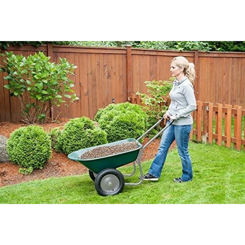 Marathon Dual-Wheel Residential Yard Rover Wheelbarrow and Yard Cart - Green