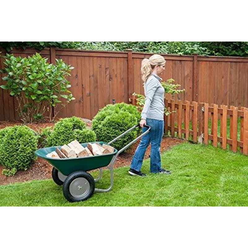 Marathon Dual-Wheel Residential Yard Rover Wheelbarrow and Yard Cart - Green