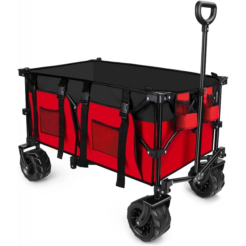 Lavacika Folding Utility Wagon Garden Carts with Wheels Heavy Duty Wagon Shopping Cart for Beach Sports Outdoor Camping Fishing BBQ (Red)