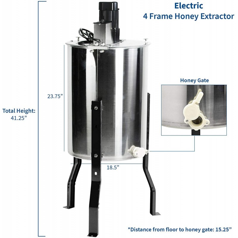 VIVO Electric Honey Extractor 8 Frame (only 4 Deep Frames) Stainless Steel, Powered Honeycomb Drum Spinner BEE-V004E