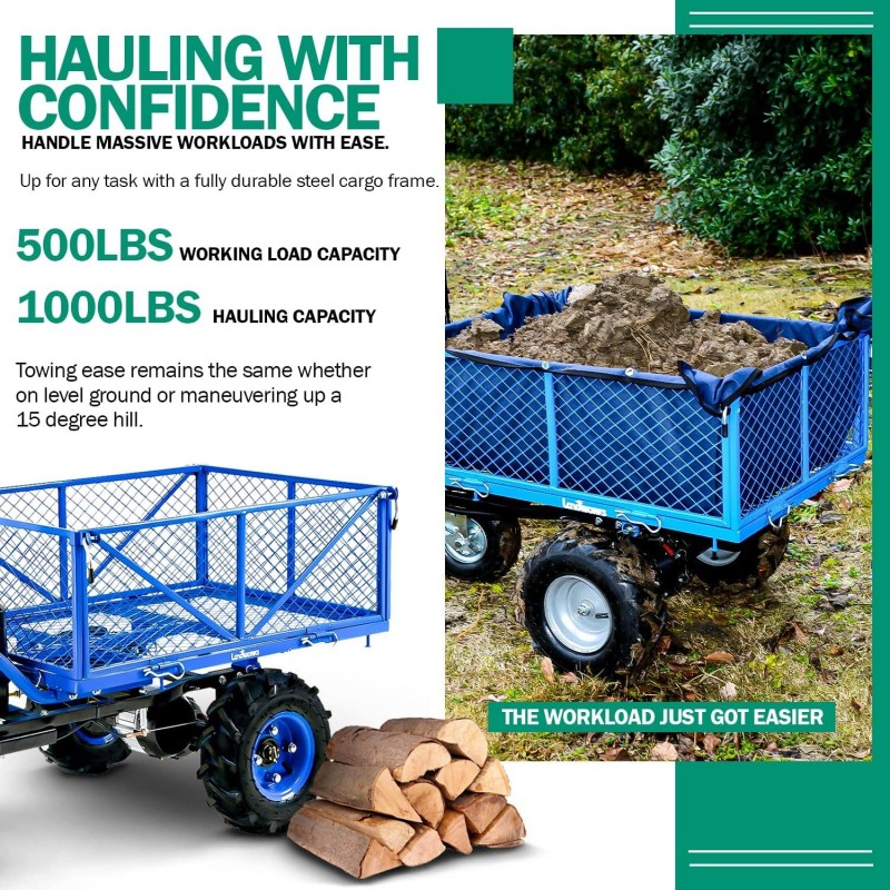 Landworks Utility Service Cart Wheelbarrow Power Wagon Super Duty Electric 48V DC Li-Ion Battery Powered 500LBS Load & 1000LBS+ Hauling Capacity Farm & Garden Dump w/All Purpose Modular Cargo Bed