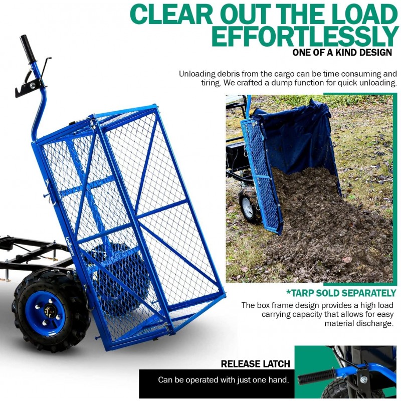 Landworks Utility Service Cart Wheelbarrow Power Wagon Super Duty Electric 48V DC Li-Ion Battery Powered 500LBS Load & 1000LBS+ Hauling Capacity Farm & Garden Dump w/All Purpose Modular Cargo Bed