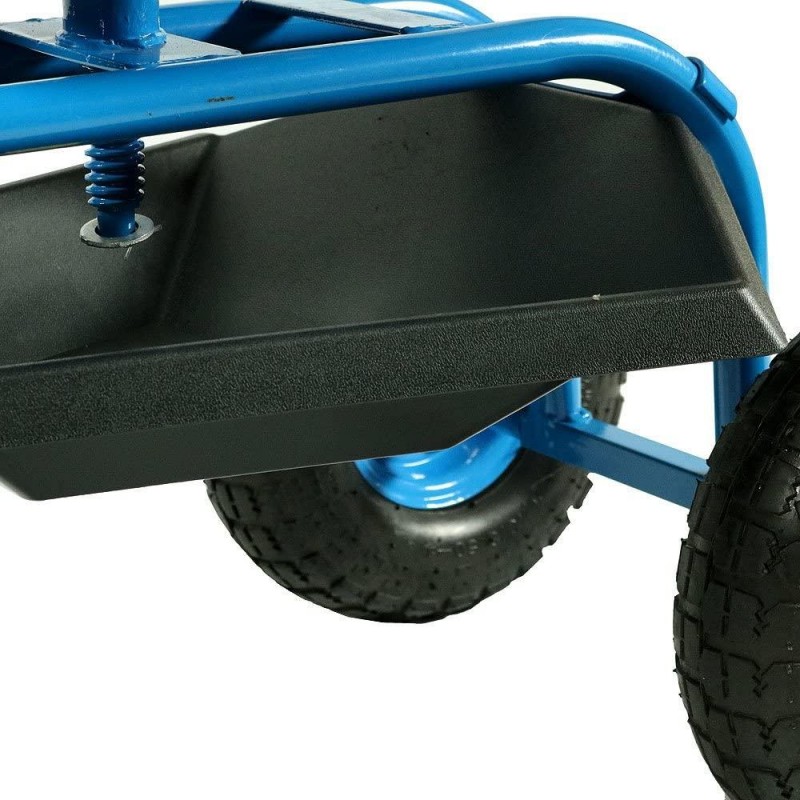 Sunnydaze Garden Cart Rolling Scooter with Extendable Steering Handle, Swivel Seat & Utility Basket, Blue