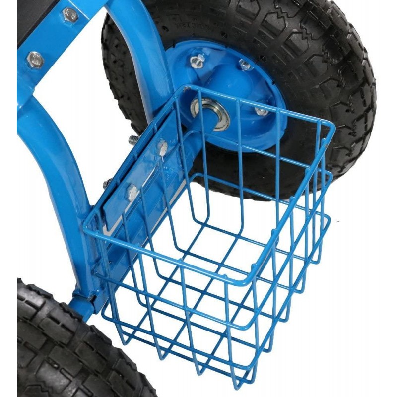 Sunnydaze Garden Cart Rolling Scooter with Extendable Steering Handle, Swivel Seat & Utility Basket, Blue