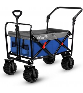 Push and Pull Beach Wagon with Big Wide Rubber Wheels, All Terrain Heavy Duty Grocery Cart Utility Collapsible Wagon for Outdoor Garden Picnic Beach Sports Camping, Blue