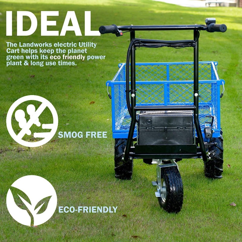 Landworks Utility Cart Hand Truck Power Wagon Super Duty Electric 500W Battery Driven Max 500Lbs Load and 1000Lbs Towing