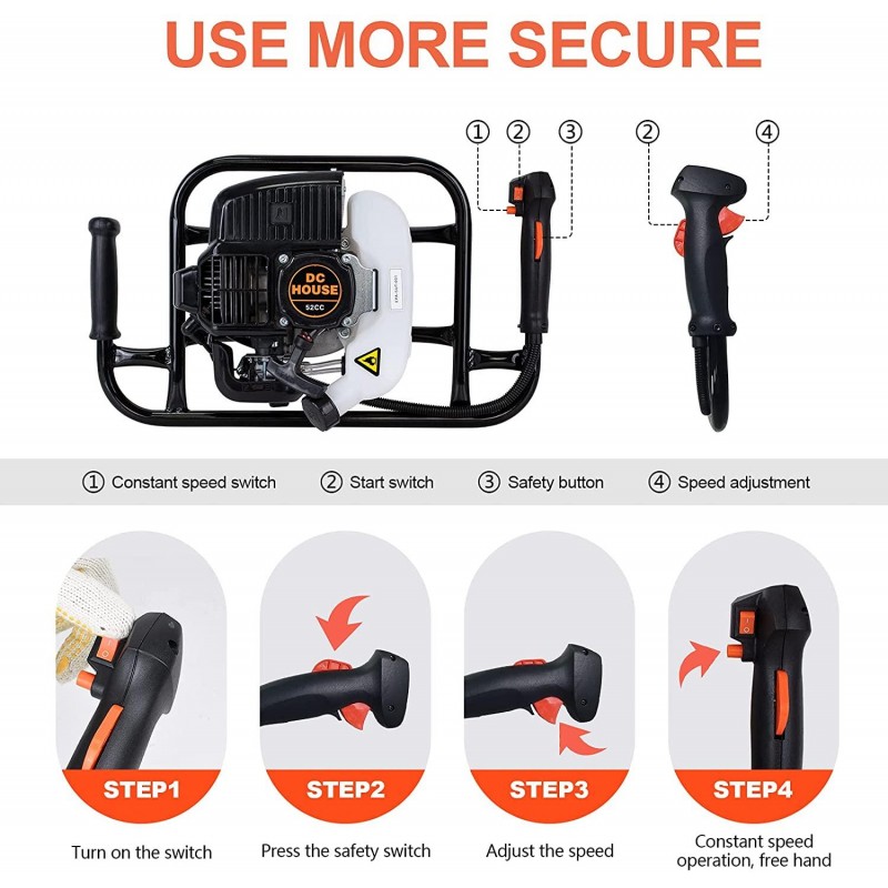 Pumplus Gas Powered 52CC Post Hole Digger 4“+ 6