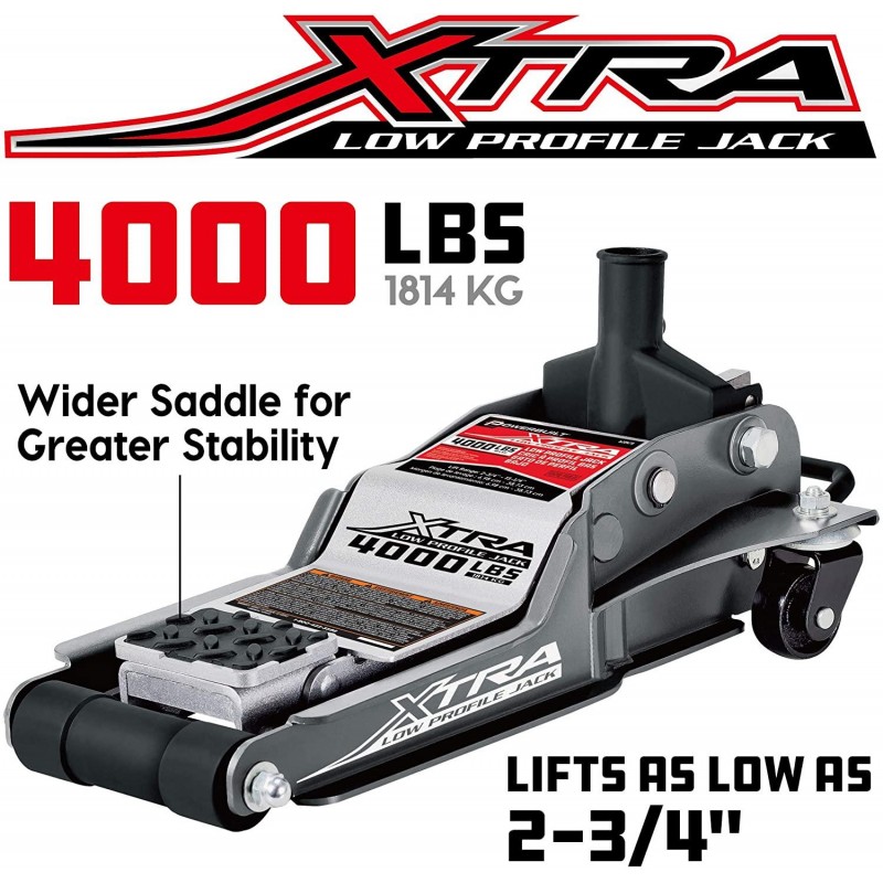 Powerbuilt Xtra Low Profile Floor Vehicle Jack with Safety Bar, Extra Low Car Jack - 2 Ton Load Capacity 620479E