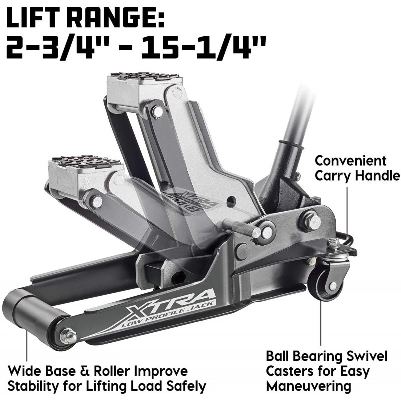 Powerbuilt Xtra Low Profile Floor Vehicle Jack with Safety Bar, Extra Low Car Jack - 2 Ton Load Capacity 620479E