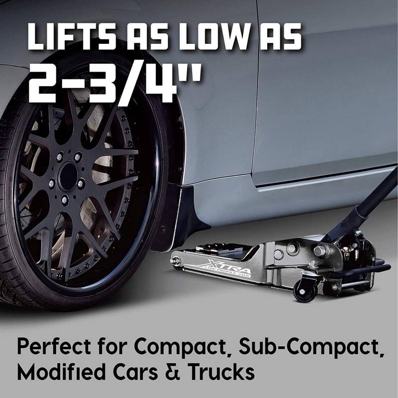 Powerbuilt Xtra Low Profile Floor Vehicle Jack with Safety Bar, Extra Low Car Jack - 2 Ton Load Capacity 620479E