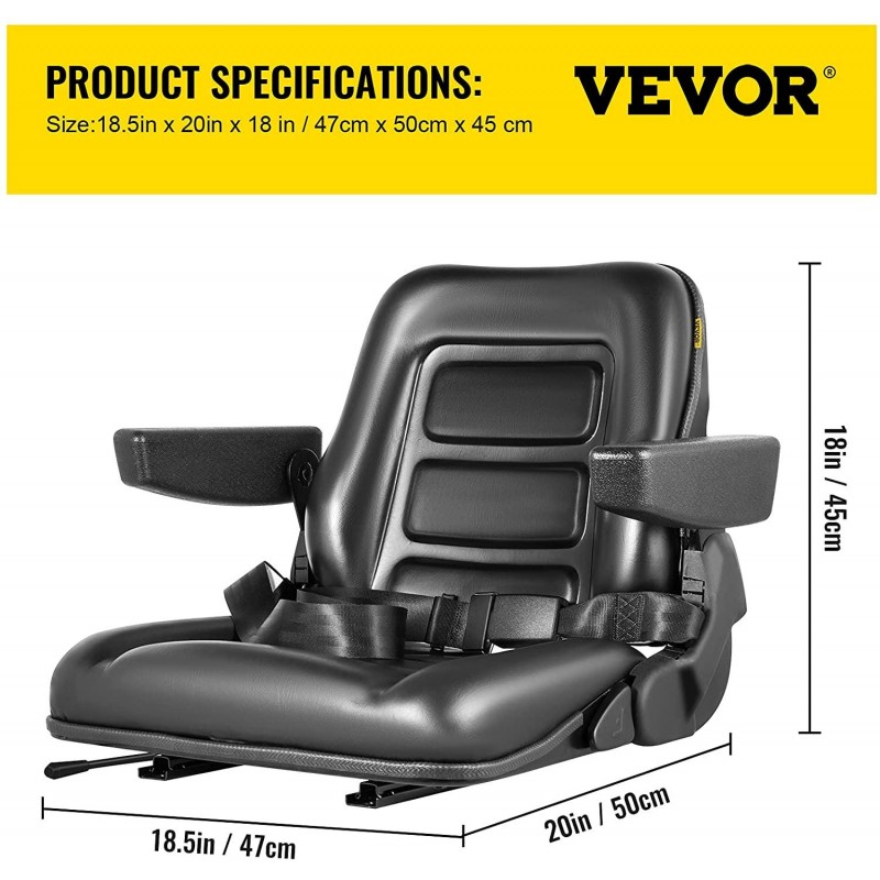 VEVOR Universal Forklift Seat Black PVC Tractor Seat, 6