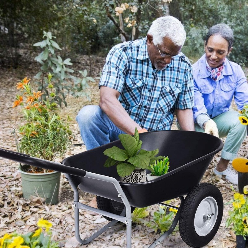 Goplus Dual Wheel Wheelbarrow, Heavy Duty Garden Cart, 330 lbs Capacity Utility Cart with Two 13 inches Pneumatic Tires for Outdoor Lawn Yard Farm Ranch