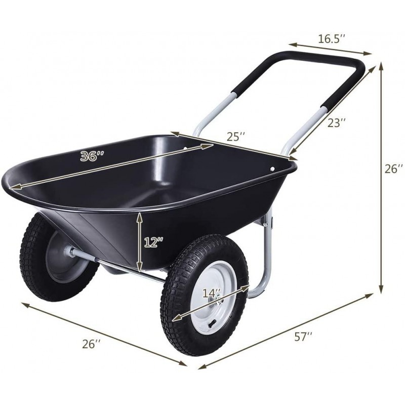 Goplus Dual Wheel Wheelbarrow, Heavy Duty Garden Cart, 330 lbs Capacity Utility Cart with Two 13 inches Pneumatic Tires for Outdoor Lawn Yard Farm Ranch