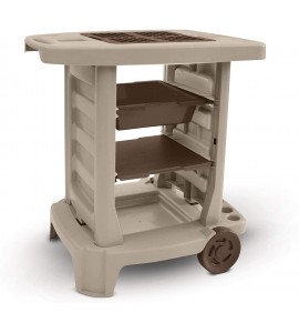 Suncast Portable Outdoor Garden Cart - Durable Resin Gardening Center on Wheels - Store Garden Accessories and Equipment - Ideal for Gardening and Outdoor Projects - Taupe