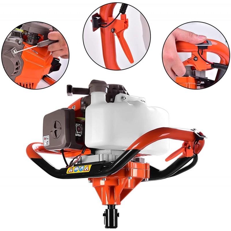 DatingDay 72CC 2-Stroke Auger Post Hole Digger 4HP Gas Powered Earth Auger Digging Engine with 3 Bits （4