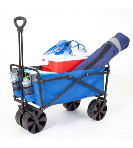 Seina Manual 150 Pound Steel Frame Folding Garden Cart Beach Wagon, Blue/Gray