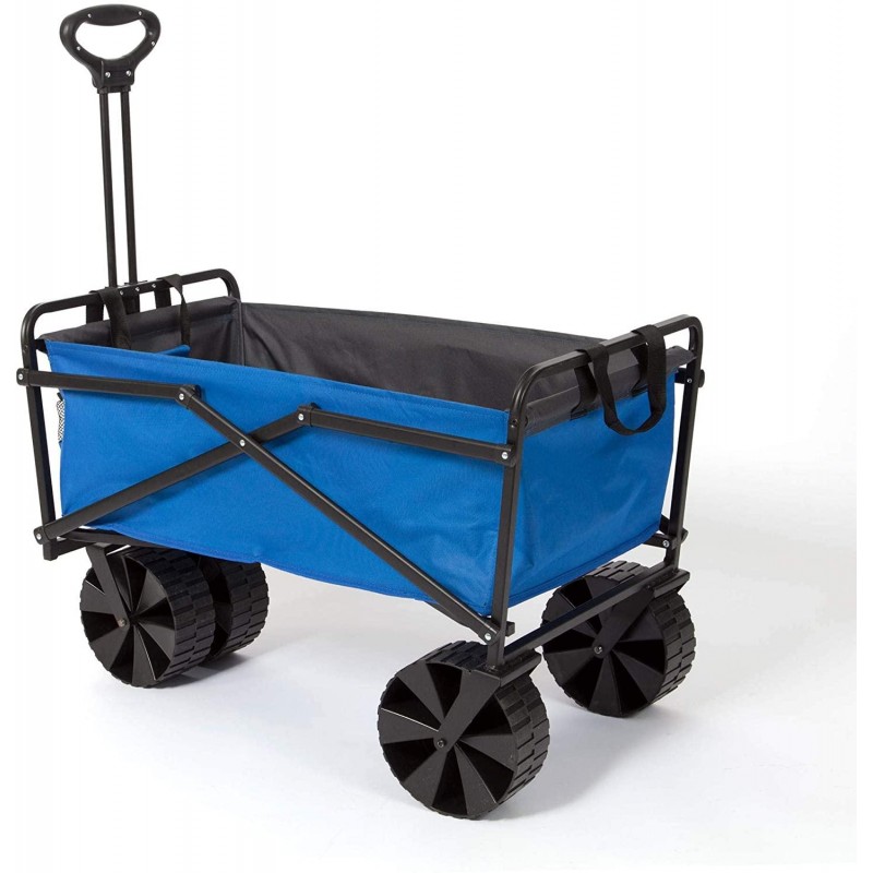 Seina Manual 150 Pound Steel Frame Folding Garden Cart Beach Wagon, Blue/Gray