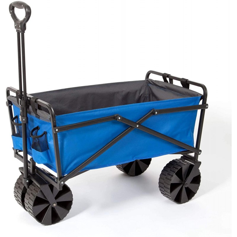 Seina Manual 150 Pound Steel Frame Folding Garden Cart Beach Wagon, Blue/Gray