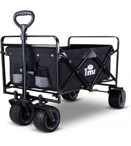 TMZ All Terrain Utility Folding Wagon, Collapsible Garden Cart, Heavy Duty Beach Wagon, for Shopping and Outdoor Activities (Black/Grey)