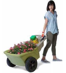 Simplay3 Easy Haul Plastic Wheelbarrow w/Garden Tool Storage Tray, 4 Cubic ft. Capacity, 2 Wheels - Green