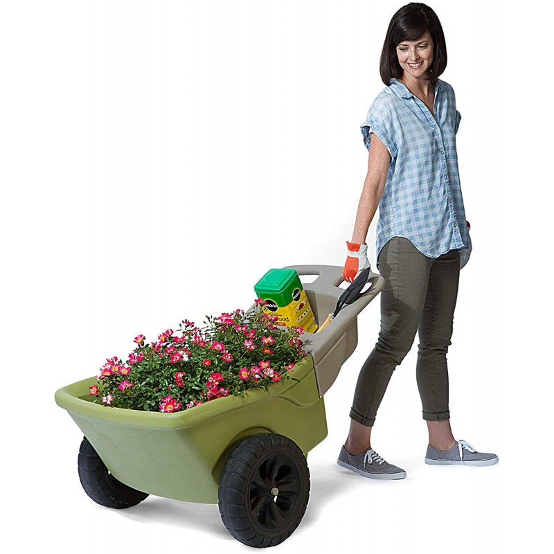 Simplay3 Easy Haul Plastic Wheelbarrow w/Garden Tool Storage Tray, 4 Cubic ft. Capacity, 2 Wheels - Green