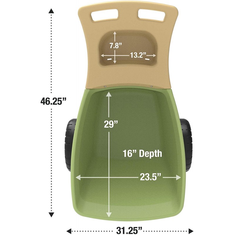 Simplay3 Easy Haul Plastic Wheelbarrow w/Garden Tool Storage Tray, 4 Cubic ft. Capacity, 2 Wheels - Green