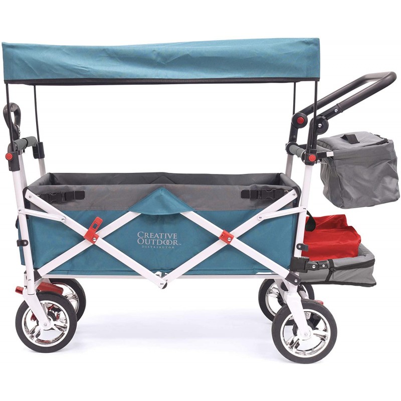 Creative Outdoor Push Pull Collapsible Folding Wagon Cart | Silver Series | Beach Park Garden & Tailgate | Teal