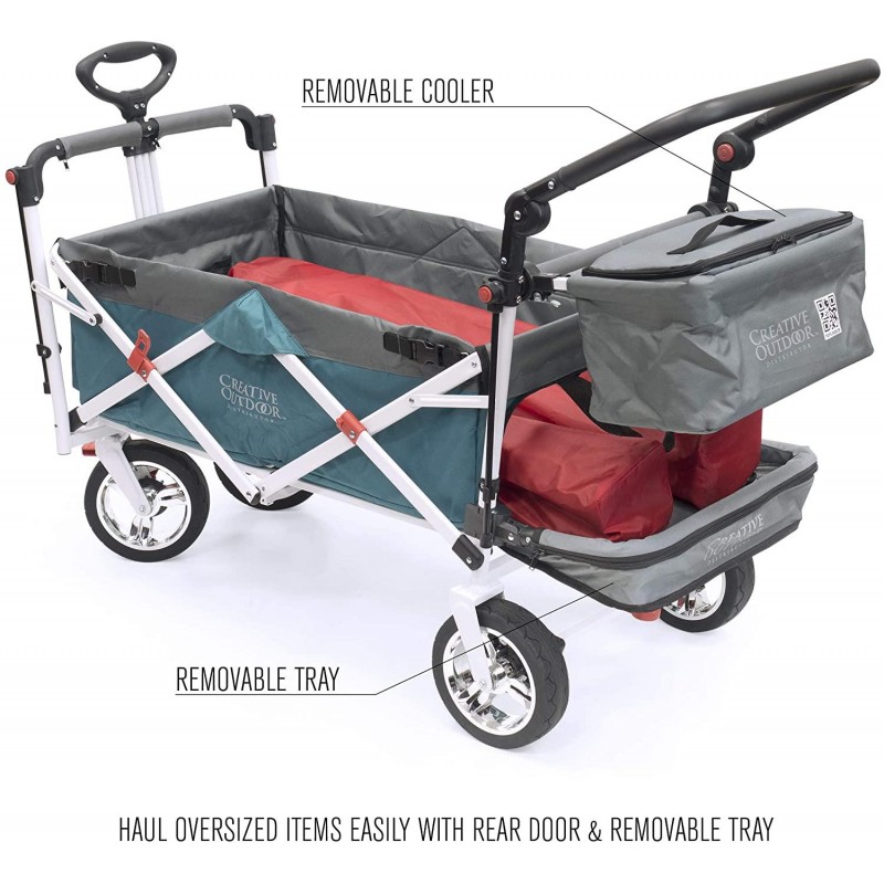 Creative Outdoor Push Pull Collapsible Folding Wagon Cart | Silver Series | Beach Park Garden & Tailgate | Teal