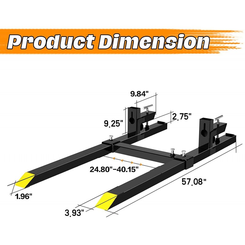 FIRSTGO-TECH 60'' Clamp on Pallet Forks 4000lbs Heavy Duty Front Loader Pallet Forks with 24.8'' to 40.2'' W Adjustable Stabilizer, Fork Attachment for Skid Steer,Loader Bucket