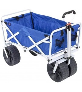 MacSports Heavy Duty Collapsible Folding All Terrain Utility Beach Wagon Cart, Blue/White