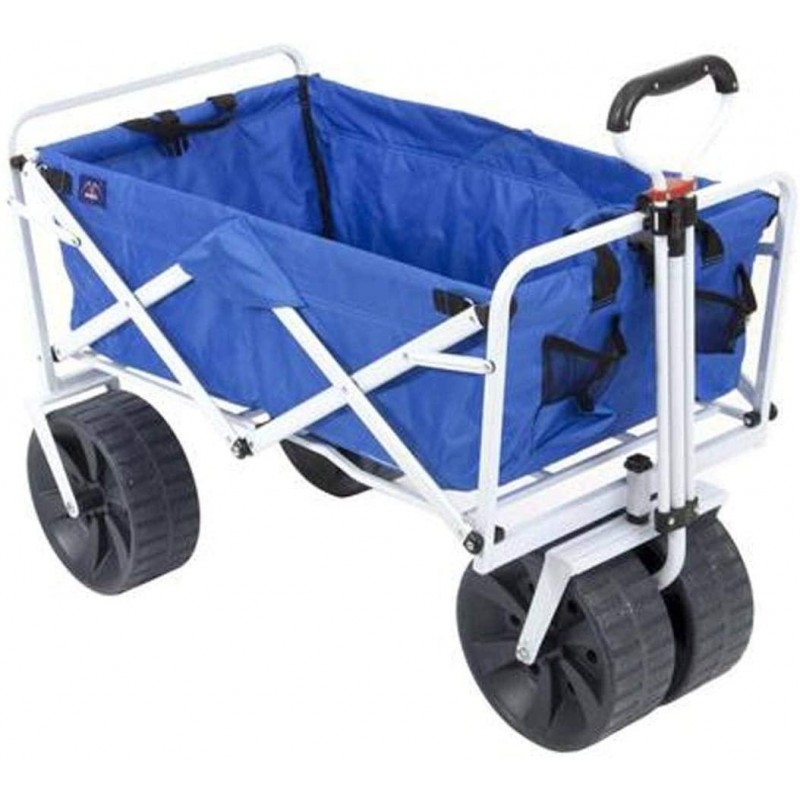 MacSports Heavy Duty Collapsible Folding All Terrain Utility Beach Wagon Cart, Blue/White