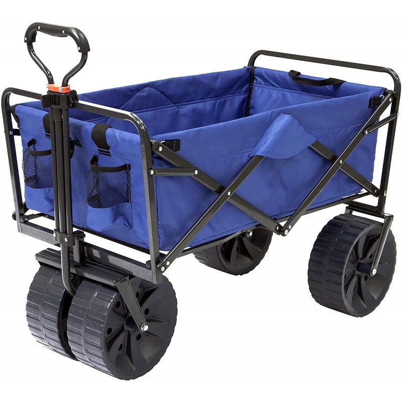 MacSports Heavy Duty Collapsible Folding All Terrain Utility Beach Wagon Cart, Blue/White