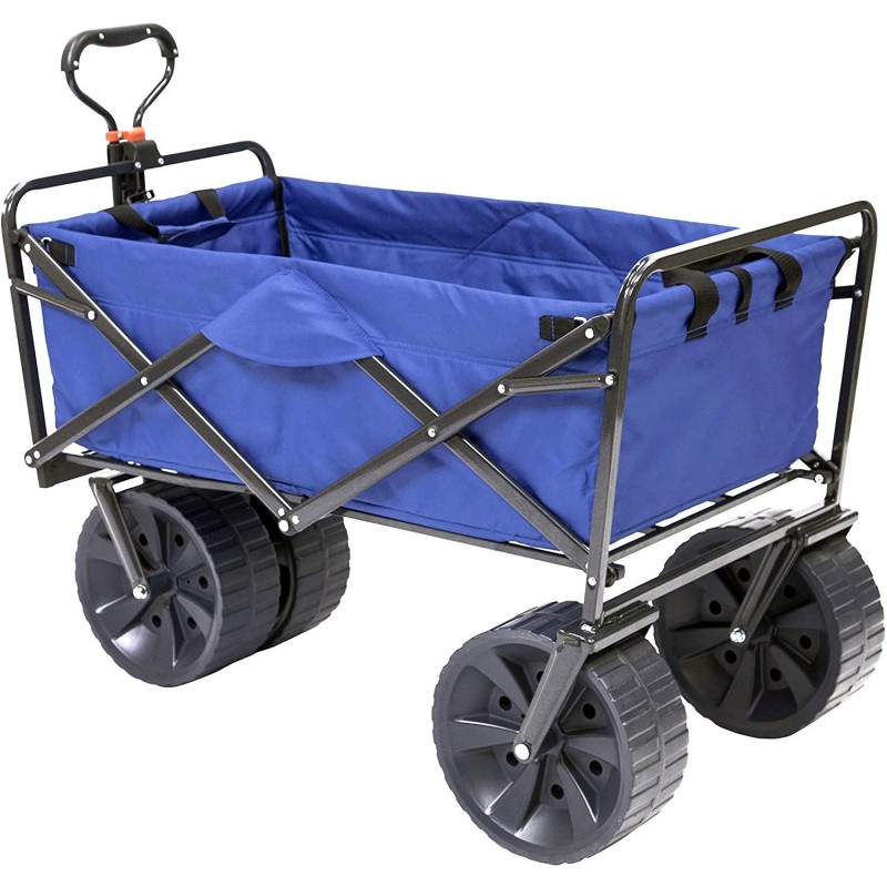 MacSports Heavy Duty Collapsible Folding All Terrain Utility Beach Wagon Cart, Blue/White