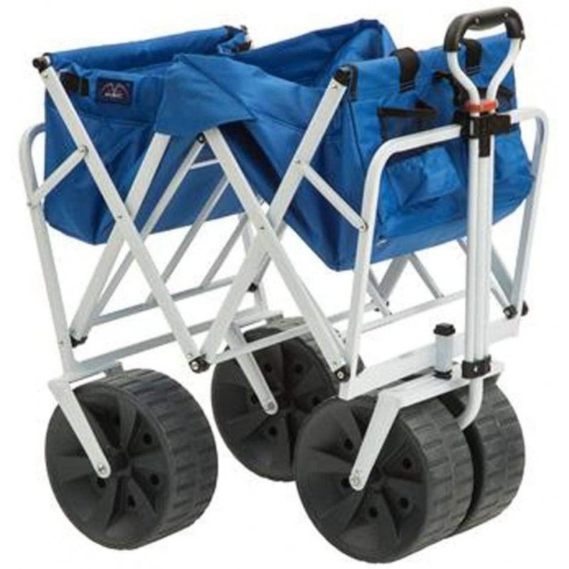 MacSports Heavy Duty Collapsible Folding All Terrain Utility Beach Wagon Cart, Blue/White