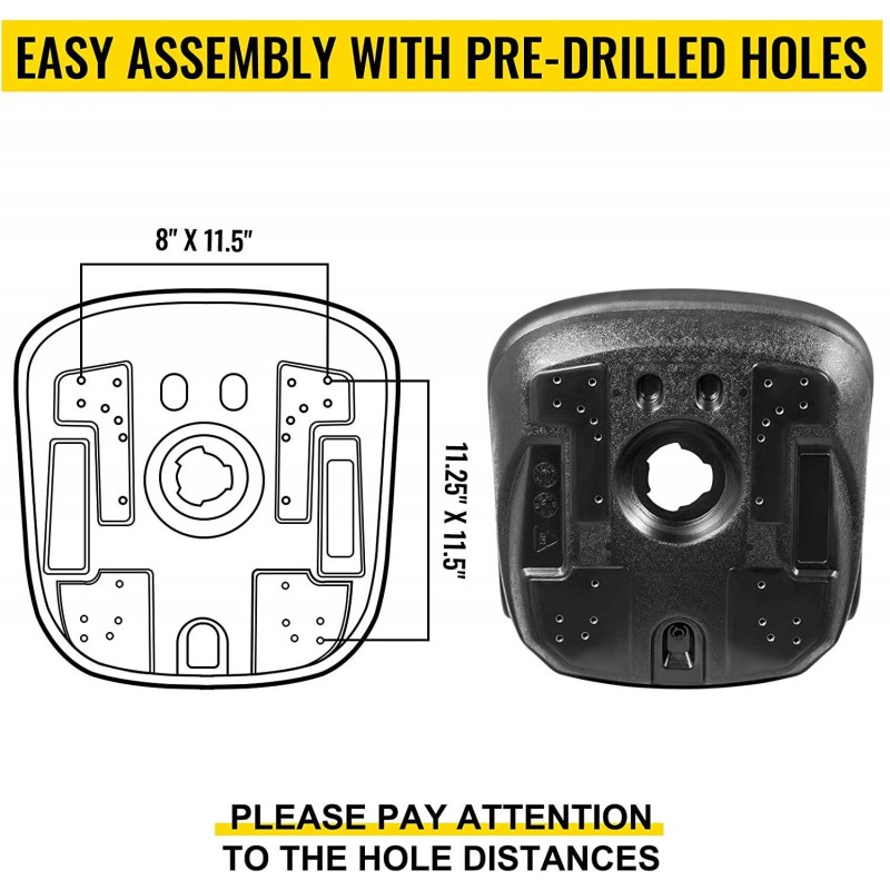 VEVOR Universal Tractor Seat Replacement, Compact High Back Mower Seat, Black Vinyl Forklift Seat, Central Drain Hole Skid Steer Seat with Mounting Bolt Patterns of 8