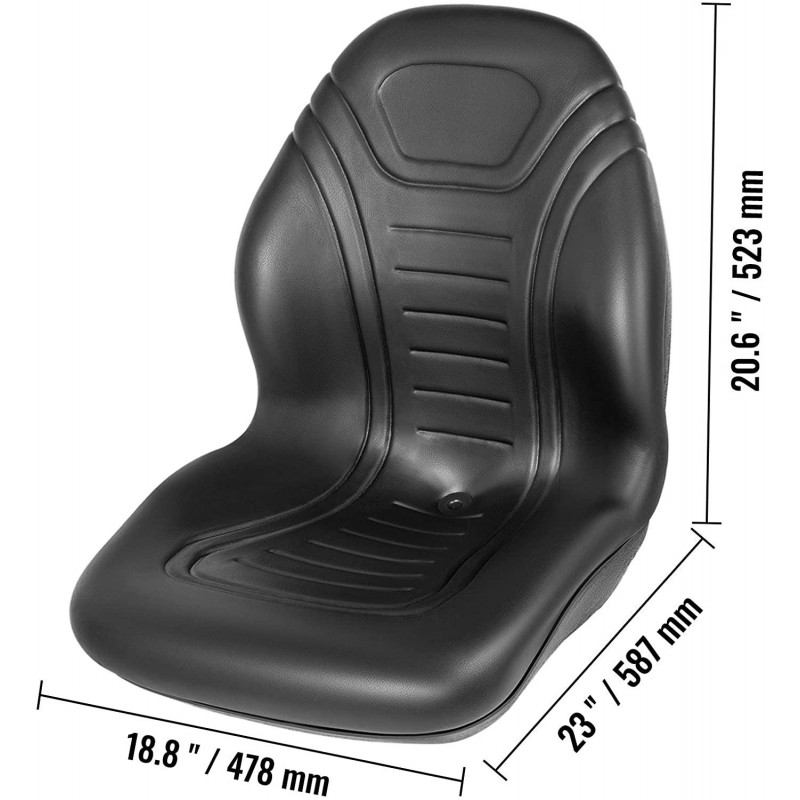 VEVOR Universal Tractor Seat Replacement, Compact High Back Mower Seat, Black Vinyl Forklift Seat, Central Drain Hole Skid Steer Seat with Mounting Bolt Patterns of 8