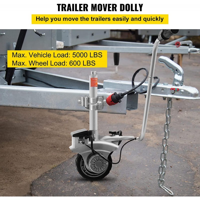 Happybuy Trailer Mover 350W 12V Electric Trailer Jack Max Vehicle Load 5000Lbs Trailer Jockey Wheel Utility Trailer Jack Easy to Maneuver Trailer Caravan Boat (12V/350W)