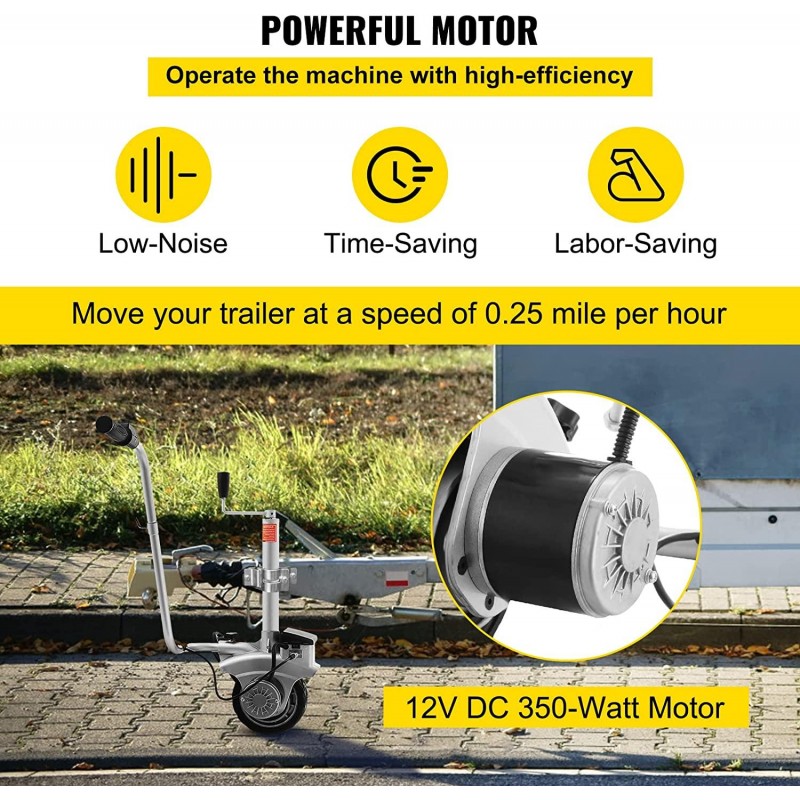 Happybuy Trailer Mover 350W 12V Electric Trailer Jack Max Vehicle Load 5000Lbs Trailer Jockey Wheel Utility Trailer Jack Easy to Maneuver Trailer Caravan Boat (12V/350W)