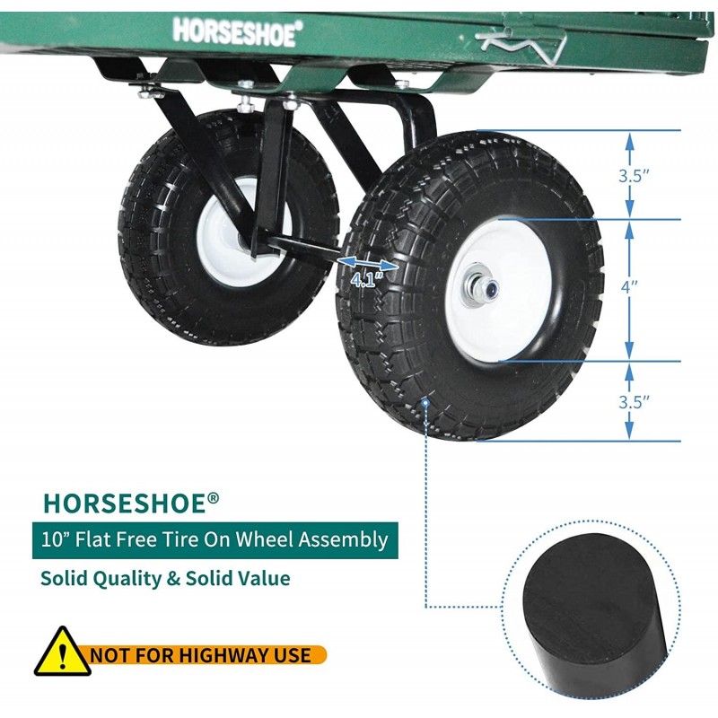 HORSESHOE Heavy Duty Max. Load 880LBS Capacity Mesh Steel Garden Cart, Utility Wagon w/Removable Sides and installed 4.10/3.50-4 Flat Free Tire on Wheels (GREEN)